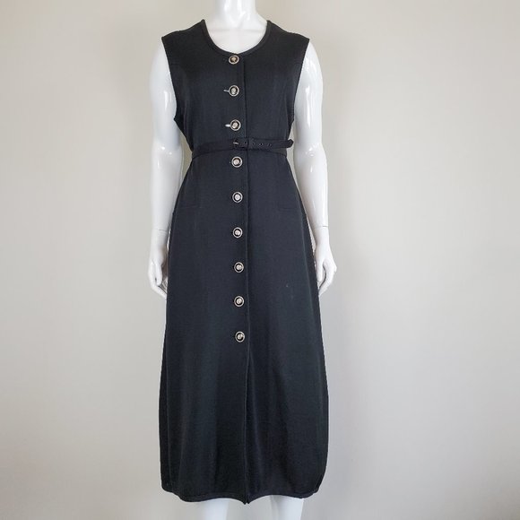 Vintage Black Knit Button-Front Dress - Picture 1 of 8